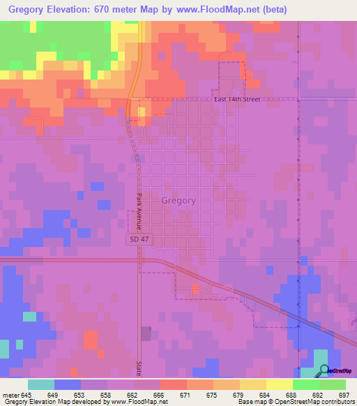 Gregory,US Elevation Map