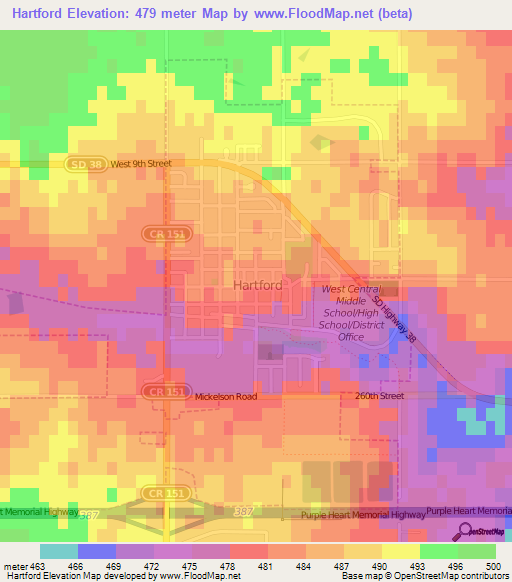 Hartford,US Elevation Map