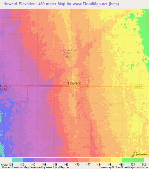 Howard,US Elevation Map