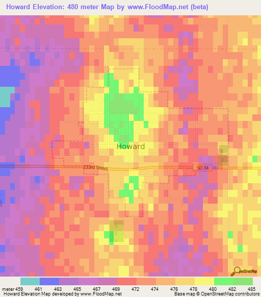 Howard,US Elevation Map