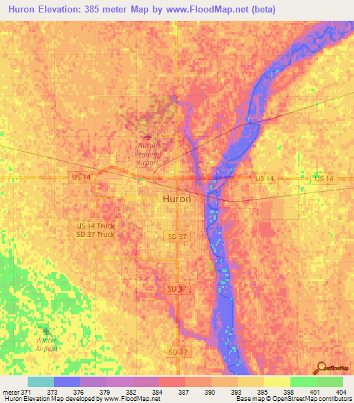 Huron,US Elevation Map