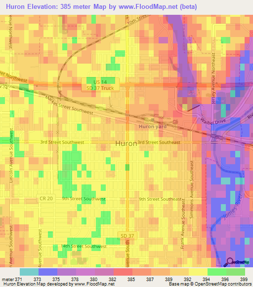 Huron,US Elevation Map