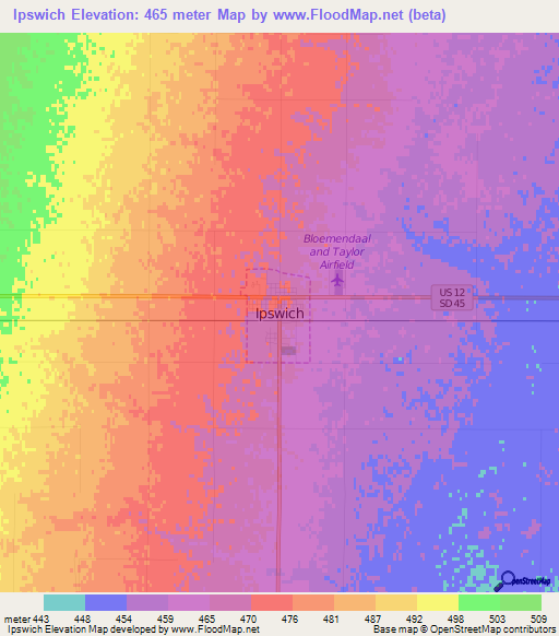 Ipswich,US Elevation Map