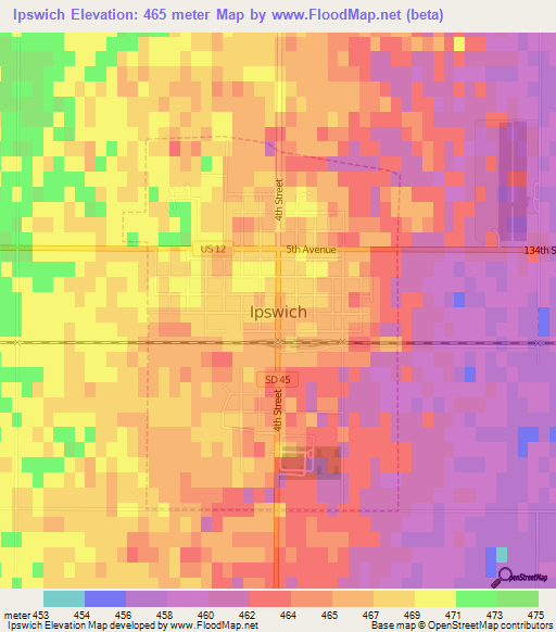 Ipswich,US Elevation Map