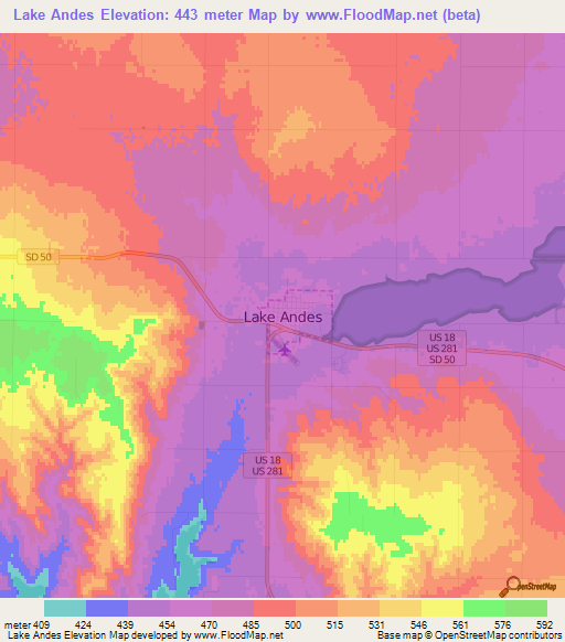 Lake Andes,US Elevation Map