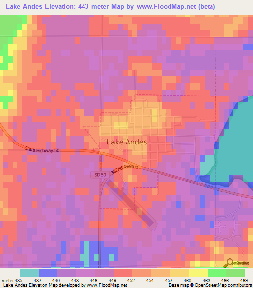 Lake Andes,US Elevation Map