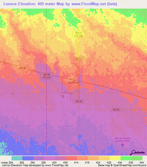 Lennox,US Elevation Map