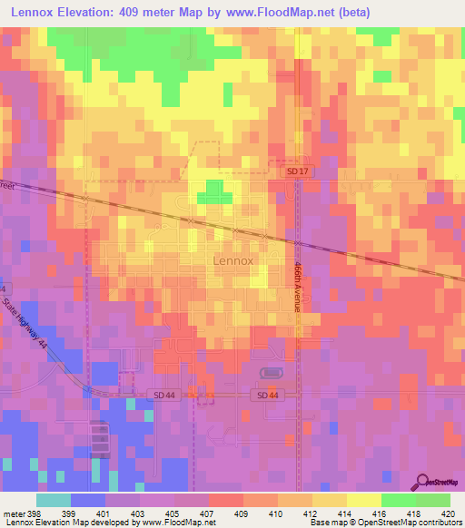 Lennox,US Elevation Map