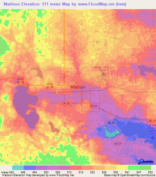 Madison,US Elevation Map