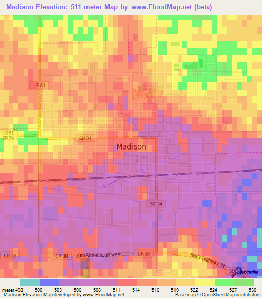 Madison,US Elevation Map