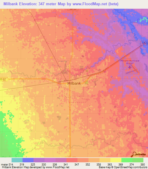 Milbank,US Elevation Map