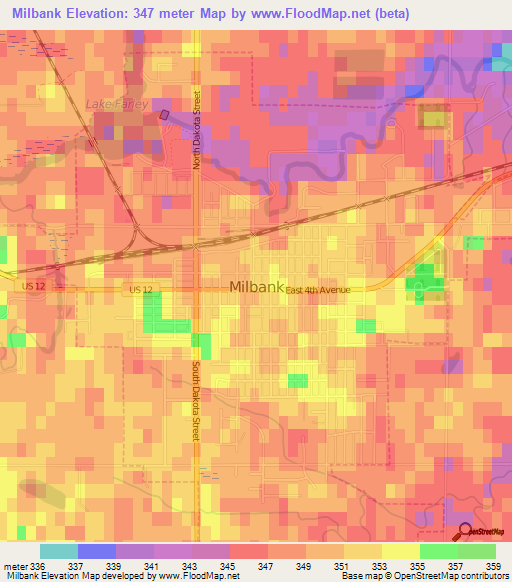 Milbank,US Elevation Map