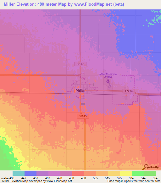 Miller,US Elevation Map