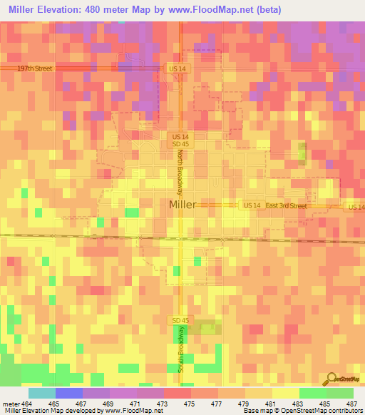 Miller,US Elevation Map