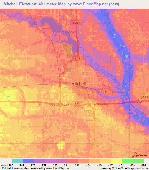 Mitchell,US Elevation Map