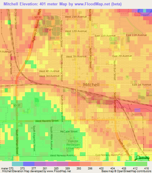 Mitchell,US Elevation Map