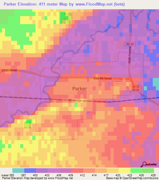 Parker,US Elevation Map