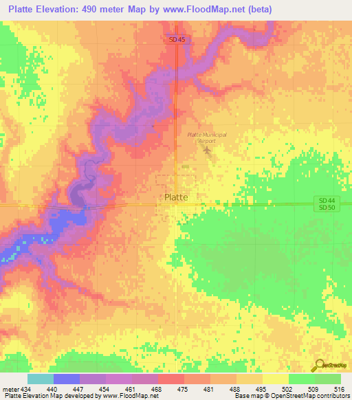 Platte,US Elevation Map