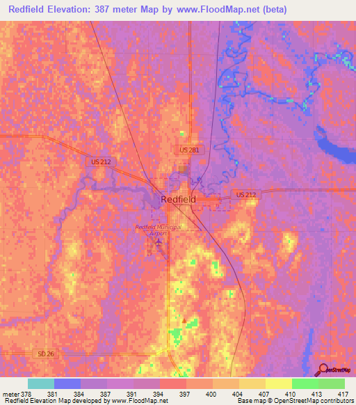 Redfield,US Elevation Map