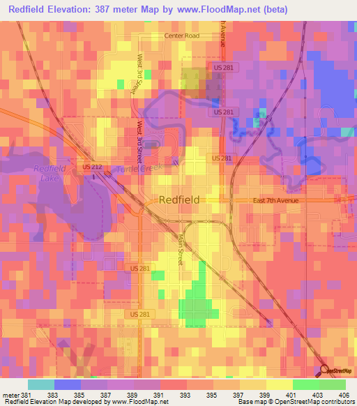 Redfield,US Elevation Map