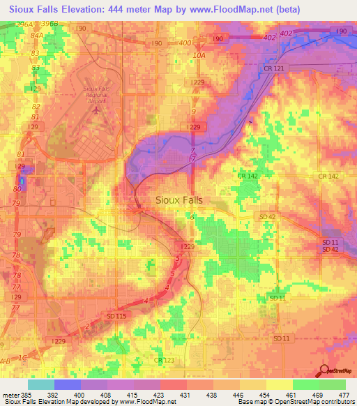 Sioux Falls,US Elevation Map