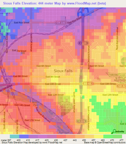 Sioux Falls,US Elevation Map