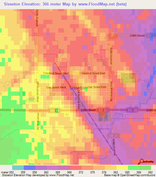 Sisseton,US Elevation Map