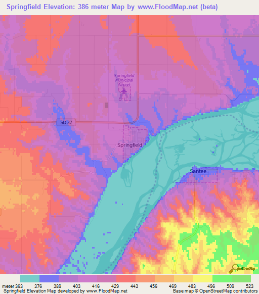 Springfield,US Elevation Map