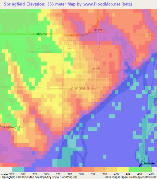 Springfield,US Elevation Map