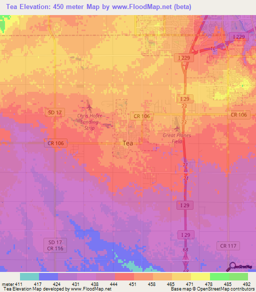 Tea,US Elevation Map