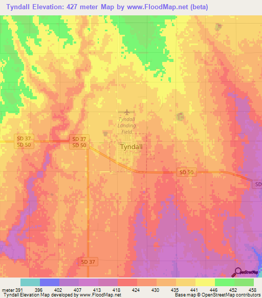 Tyndall,US Elevation Map