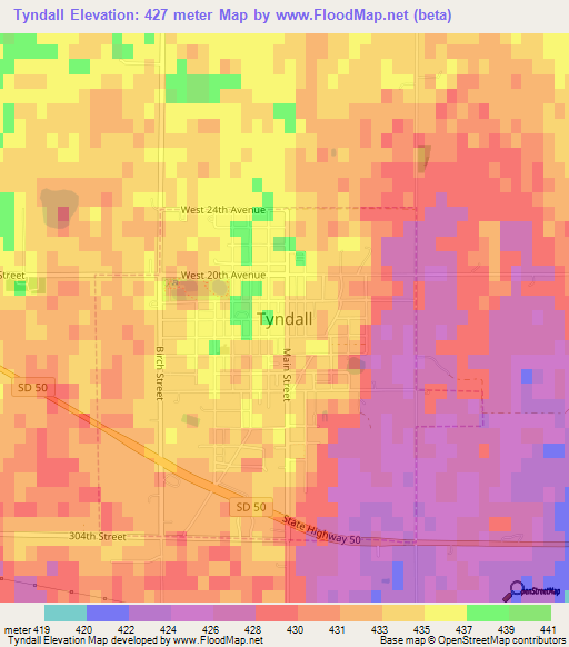 Tyndall,US Elevation Map