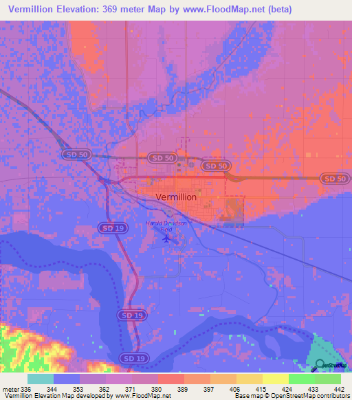 Vermillion,US Elevation Map