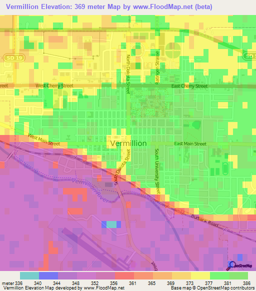 Vermillion,US Elevation Map