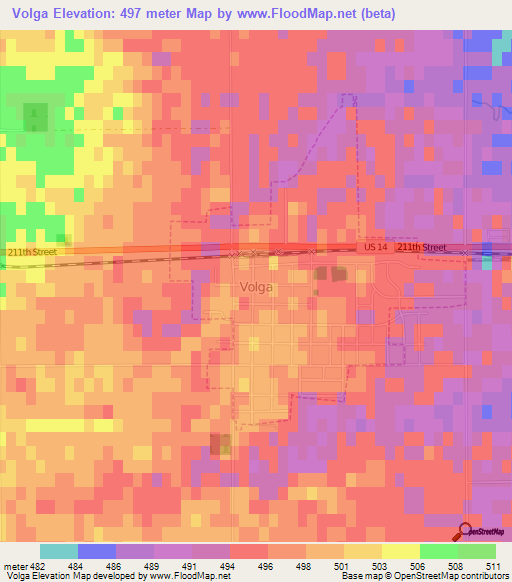 Volga,US Elevation Map