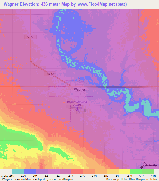 Wagner,US Elevation Map