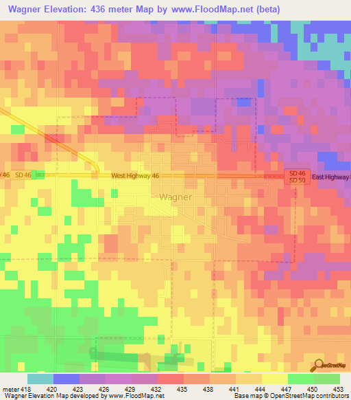 Wagner,US Elevation Map