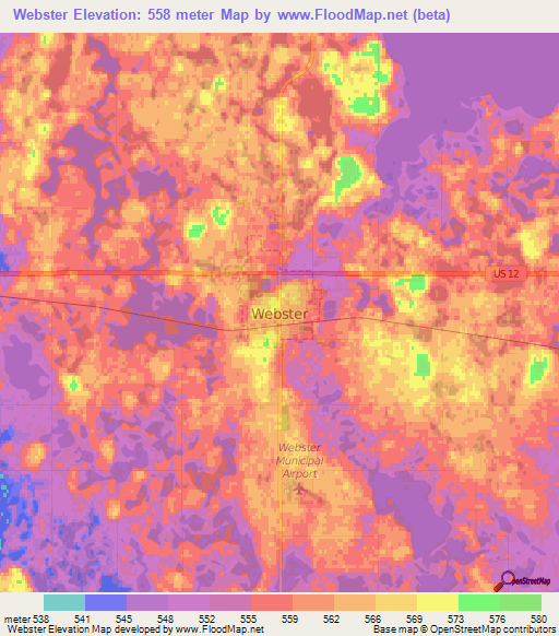 Webster,US Elevation Map