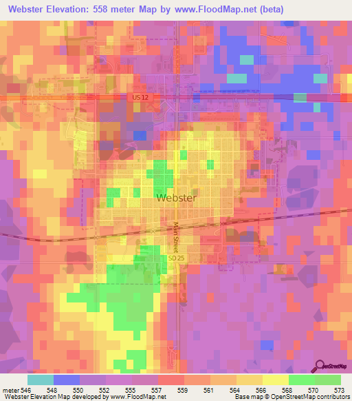 Webster,US Elevation Map