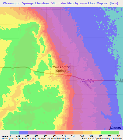 Wessington Springs,US Elevation Map