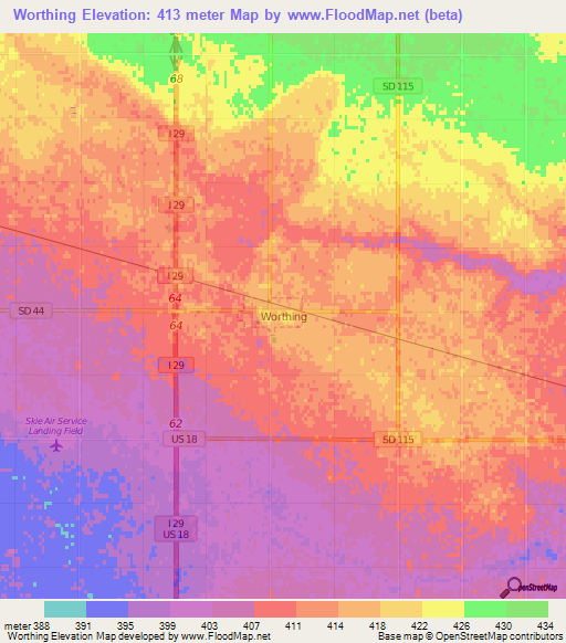 Worthing,US Elevation Map