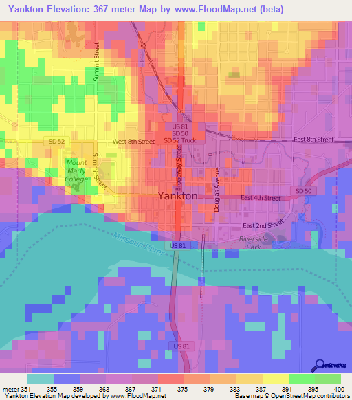 Yankton,US Elevation Map