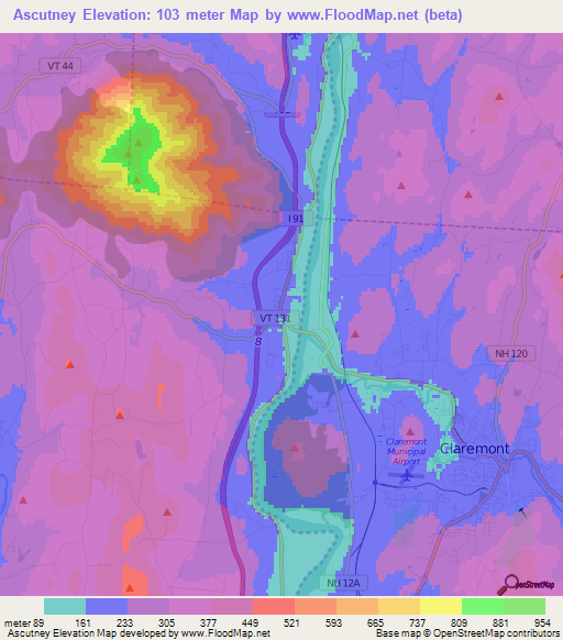 Ascutney,US Elevation Map