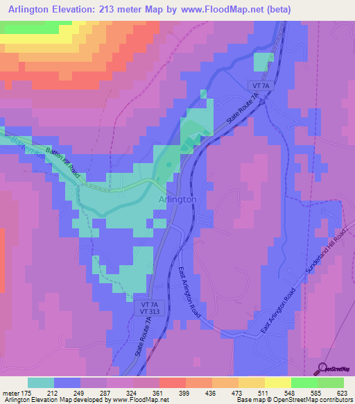 Arlington,US Elevation Map