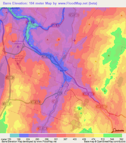 Barre,US Elevation Map