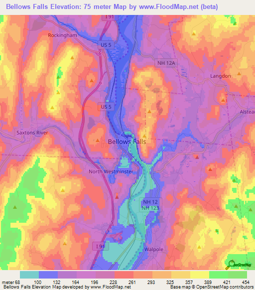 Bellows Falls,US Elevation Map