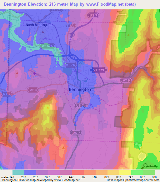 Bennington,US Elevation Map