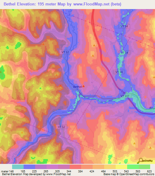 Bethel,US Elevation Map