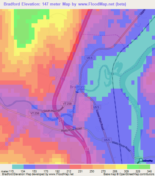 Bradford,US Elevation Map