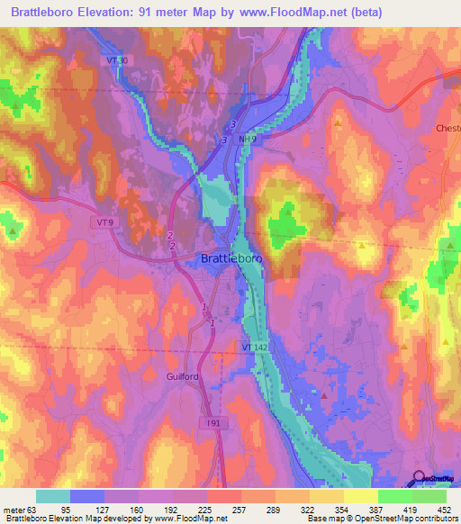 Brattleboro,US Elevation Map